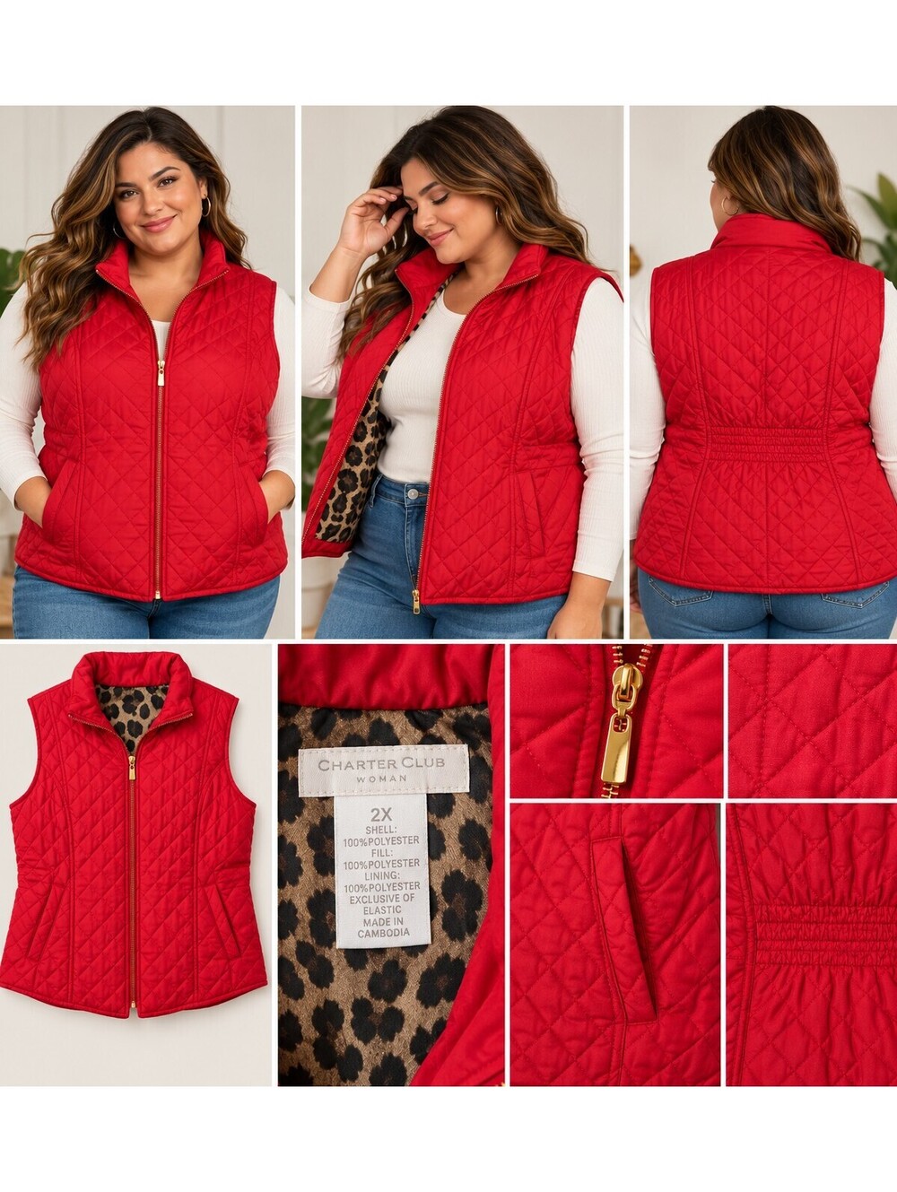 Charter Club Red Quilted Zip Front 2x Vest